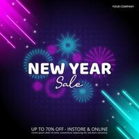 New Year Sale banner with shining fireworks vector
