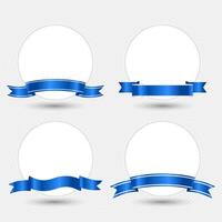 Set of label circle frames with blue ribbons wrapped around them for decoration vector