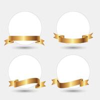 Set of label circle frames with blue ribbons wrapped around them for decoration and celebration. vector
