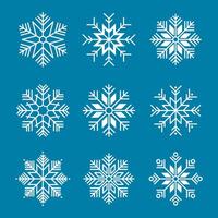 set of snowflakes in a winter design with blue and white patterns vector