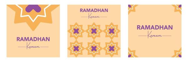 Creative Ramadan kareem square set illustration with islamic geometric pattern in yellow color background for banner, cover, greeting card, poster, social media vector