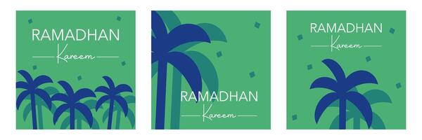 Creative Ramadan kareem square minimal illustration on green background for greeting card and social media. vector