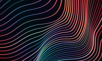 Abstract colorful wavy line pattern on dark black background. curl colorful lines. vector