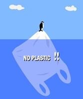 Web template Stop plastic pollution. penguin standing on plastic in the ocean. vector