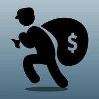 silhouette of someone stealing a bag of money. vector