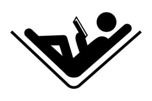 illustration of a silhouette of a person is reading book. Man sit down is reading book icon. vector