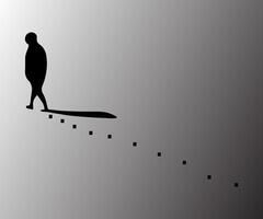 A man walking alone with a shadow. sticker illustration. vector