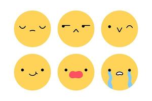 A cute emoji set with different facial expressions. Yellow characters with happy, joyful, sad, disappointed, surprised, crying mood. flat illustration. Perfect for social media, stickers. vector