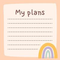 Cute to do list template. Kawaii design of daily planner, schedule or checklist. Perfect for agenda, planning, memo, notes, self-organization. hand-drawn illustration. Stationery for children. vector