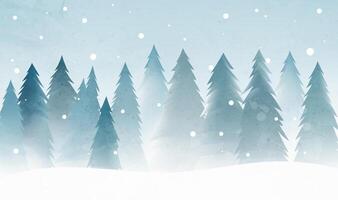 Hand painted winter forest illustrations with many pine trees vector
