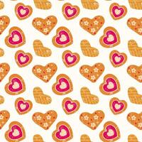 Christmas Bakery Seamless Pattern. Heart Cookies biscuit. Holiday Background on white vector