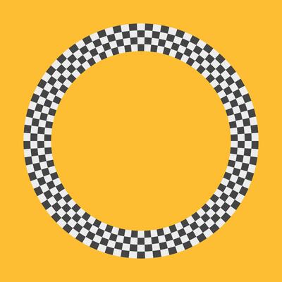 Circle race flag. Checker board geometric pattern. Red Round race frame