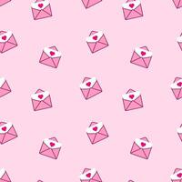 Seamless pattern pink color open envelope with heart isolated on pink background. vector