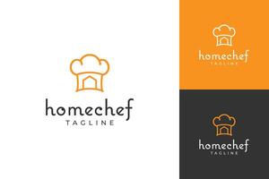 Home chef logo design template, hat chef and home concept vector
