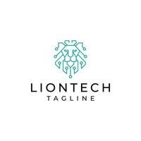 Lion digital logo design template, head lion and circuit concept vector