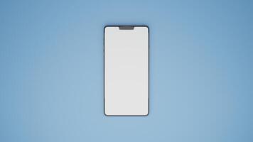 Top view 3D rendering smartphone mockup with empty white screen on blue background photo
