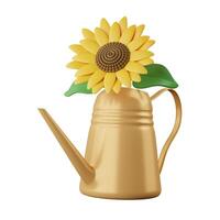 3d watering pot with flower. garden tool. Gardening. icon isolated on white background. 3d rendering illustration. Clipping path photo