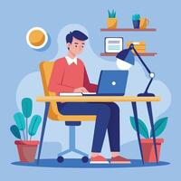 a flat illustration of a man working in an office vector