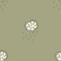 Hand-Drawn Cloud Pattern with Raindrops in Soft Olive Tones vector