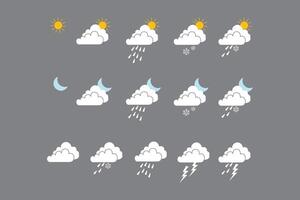 Weather editable stroke icons set isolated, Weather forecast icons set vector
