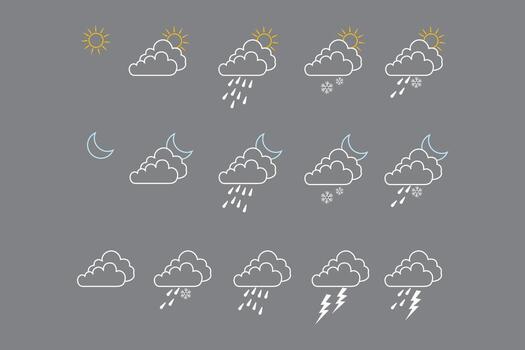 Weather editable stroke outline icons set isolated, Weather forecast icons set vector