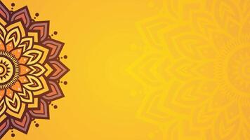 Ornate Half Mandala Patterns and Vibrant Floral Designs on Warm Yellow Horizontal Background vector