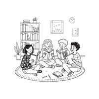 Classmates Together Line Art Drawings free download vector