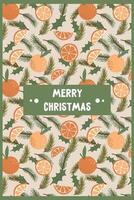 new year christmas card with mandarines. template with cute elements for design vector
