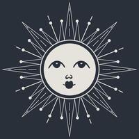 Mystical sun and moon illustration on dark vector