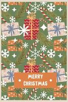 new year christmas card with gift boxes on a green background. template with cute elements for design vector
