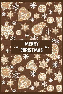 new year christmas card with gingerbread cookies pattern on brown background. template with cute elements for design