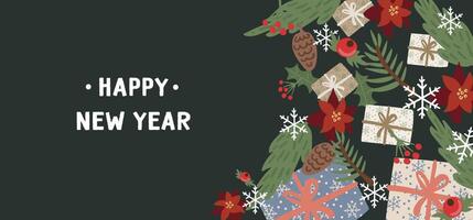 Christmas banner editable template with cute elements for design vector