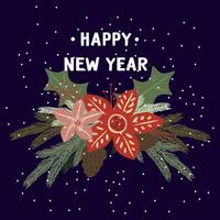 new year christmas wreath greeting card . template with cute elements for design vector