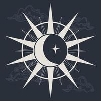 The sun and moon are in the center of a starburst vector