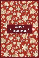 new year christmas card with gingerbread pattern. template with cute elements for design vector