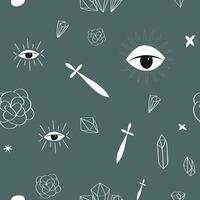 Magic pattern with esoterical mystical elements like eyes, crystals and stars vector