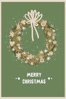 new year christmas card on a greean background. template with cute elements for design vector