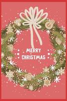 new year christmas card with gingerbread cookies wreath. template with cute elements for design vector