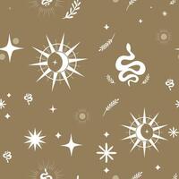 Magic pattern with esoterical mystical elements like snake, sun and moon vector