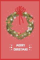 new year christmas wreath greeting card. template with cute elements for design vector