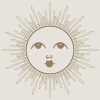 Mystical golden sun and moon illustration vector