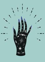 A hand with a black and blue design on it vector