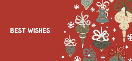 Christmas banner editable template with toys on a red background vector