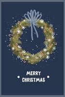 new year christmas card with wreath. template with cute elements for design vector