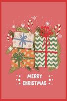 new year christmas card on a pink background. template with cute elements for design vector