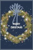 new year christmas wreath card. template with cute elements for design vector