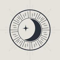 The crescent moon is shown in a circle with a star in the middle vector