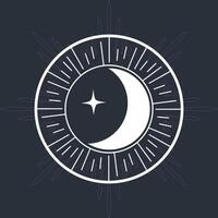 The crescent moon and star in a circle on a dark background vector