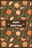 new year christmas greeting card with oranges. template with cute elements for design vector