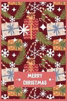 new year christmas card on a vibrant red background. template with cute elements for design vector